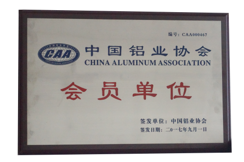 极悦注册荣誉资质--中国铝业协会会员单位